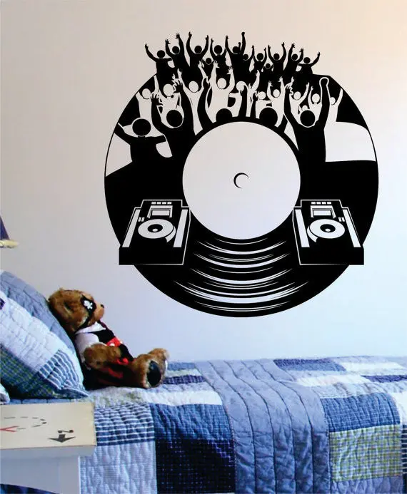 Dj Crowd Turntable Music Art Decal Sticker Wall Vinyl 1