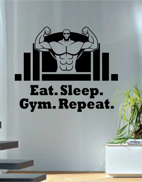 Eat Sleep Gym Repeat Version 2 Quote Fitness Design Decal Sticker Wall Vinyl Art Home Room Decor 1