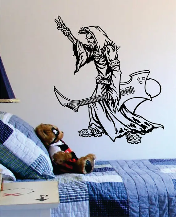 Grim Reaper Rocker Guitar Music Skull Design Decal Sticker Wall Vinyl Decor Art 1
