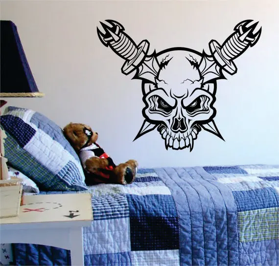 Skull With Knives Through Head Art Decal Sticker Wall Vinyl 1