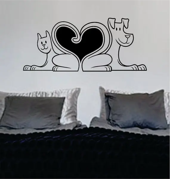 Dog And Cat Tail Heart Design Animal Decal Sticker Wall Vinyl Decor Art 1