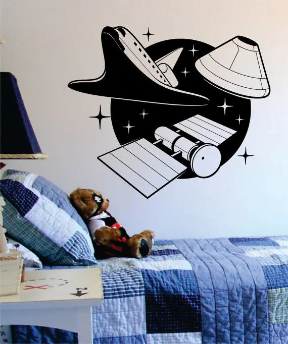 Space Shuttle And Satellites Scene Decal Sticker Wall Vinyl Art Home Room Decor 1