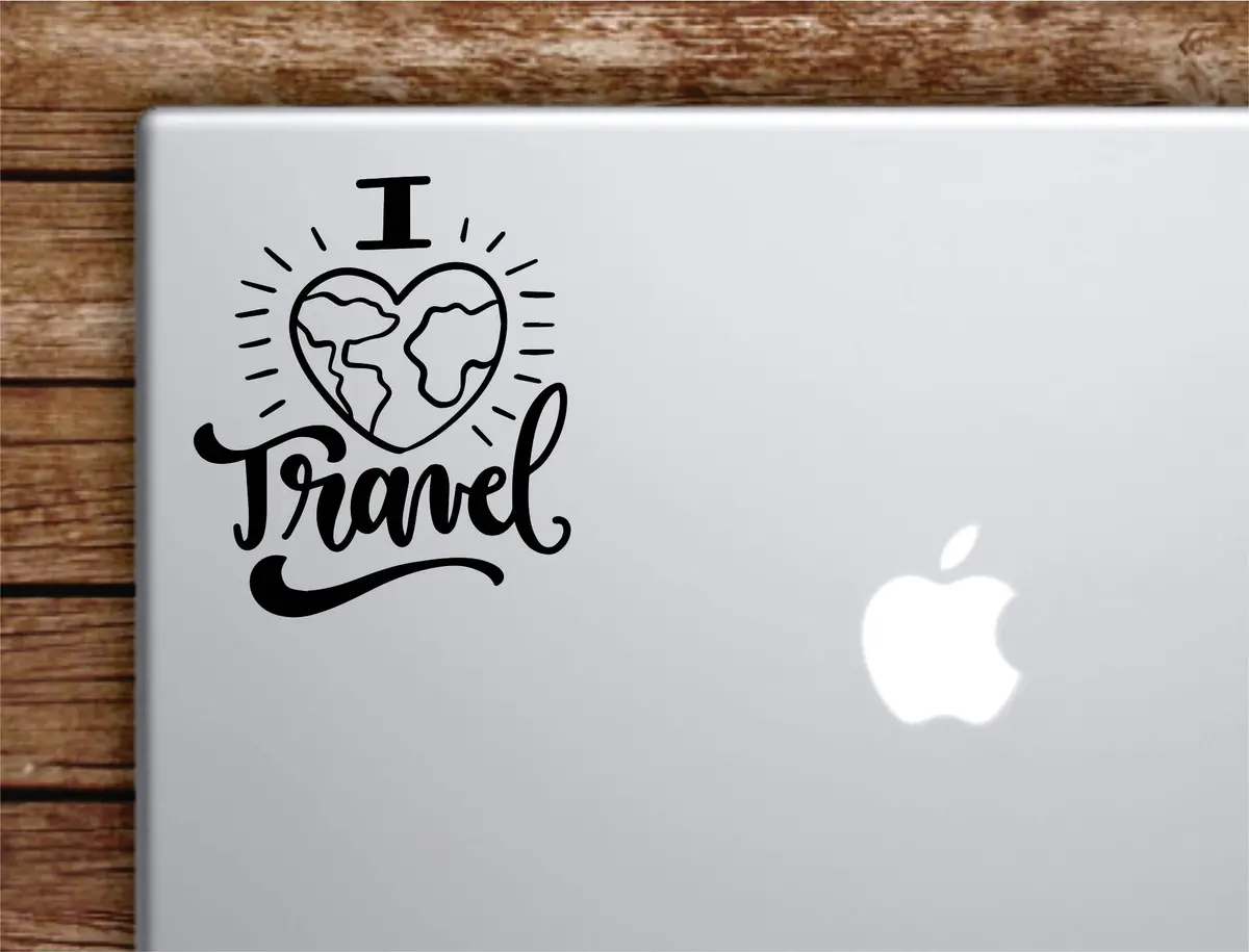 I Love Travel Laptop Wall Decal Sticker Vinyl Art Quote Macbook Decor Car Window Truck Kids Baby Teen Inspirational Girls Boys Adventure 1