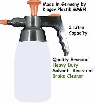 Spray Bottle, Klager Plastik 1.0L “Superior” Solvent Resistant Pressure Sprayer 1