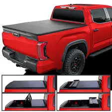 Trailfx Soft Folding Tonneau Cover For Pickup Trucks - Fits 2022-2025 Toyota Tundra (W/Deck Rails) 1