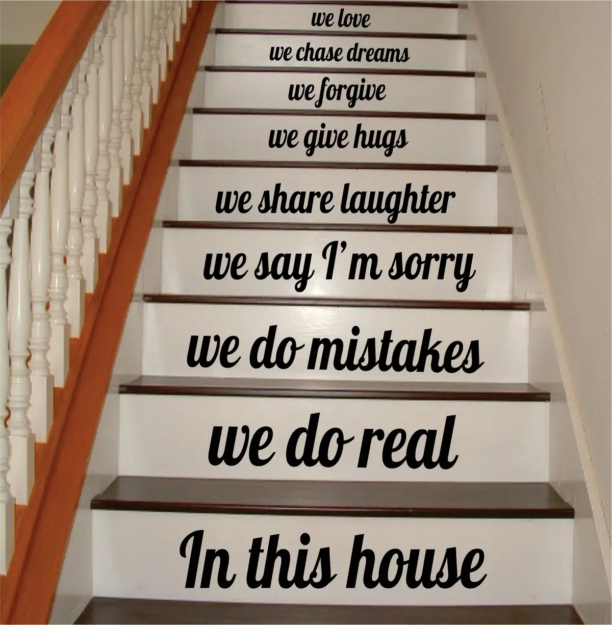 In This House Stairs V5 Quote Wall Decal Sticker Art Vinyl Family Home House Staircase Inspirational Dreams Love 1