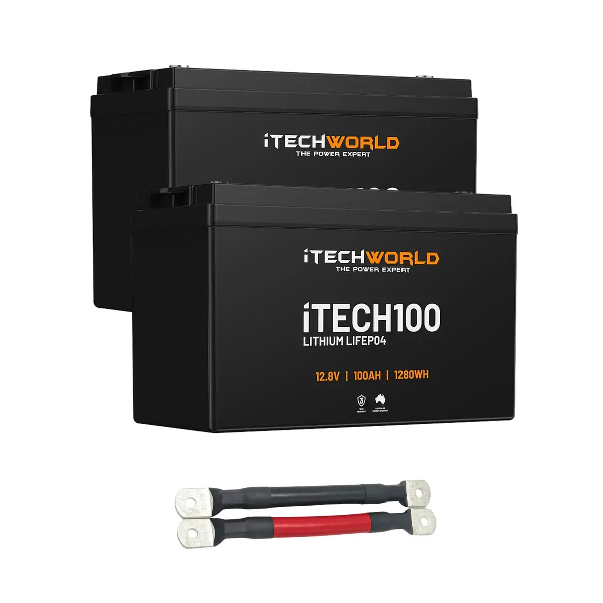 Itechworld | 200Ah Lithium Lifepo4 Battery Bundle | 2×100Ah Deep Cycle With Linking Cables 1