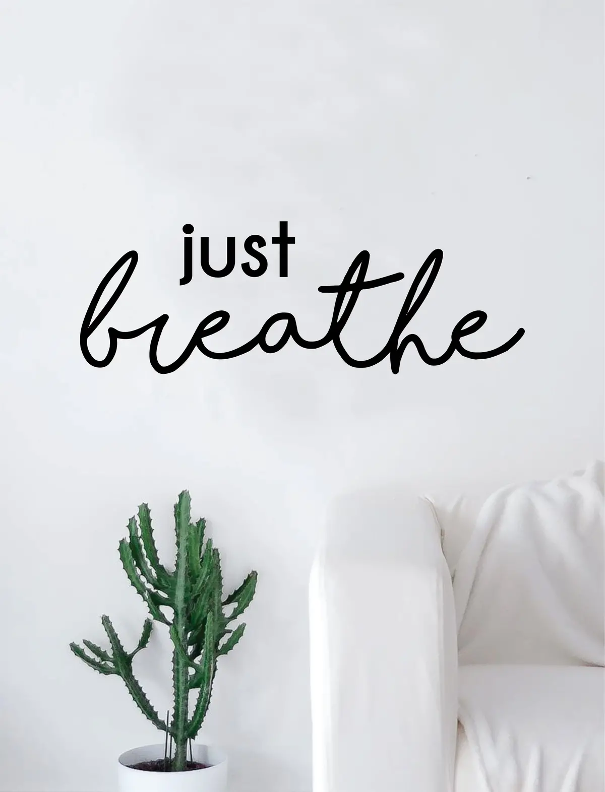 Just Breathe Quote Decal Sticker Wall Vinyl Art Home Decor Decoration Teen Inspire Inspirational Motivational Living Room Bedroom Yoga 1