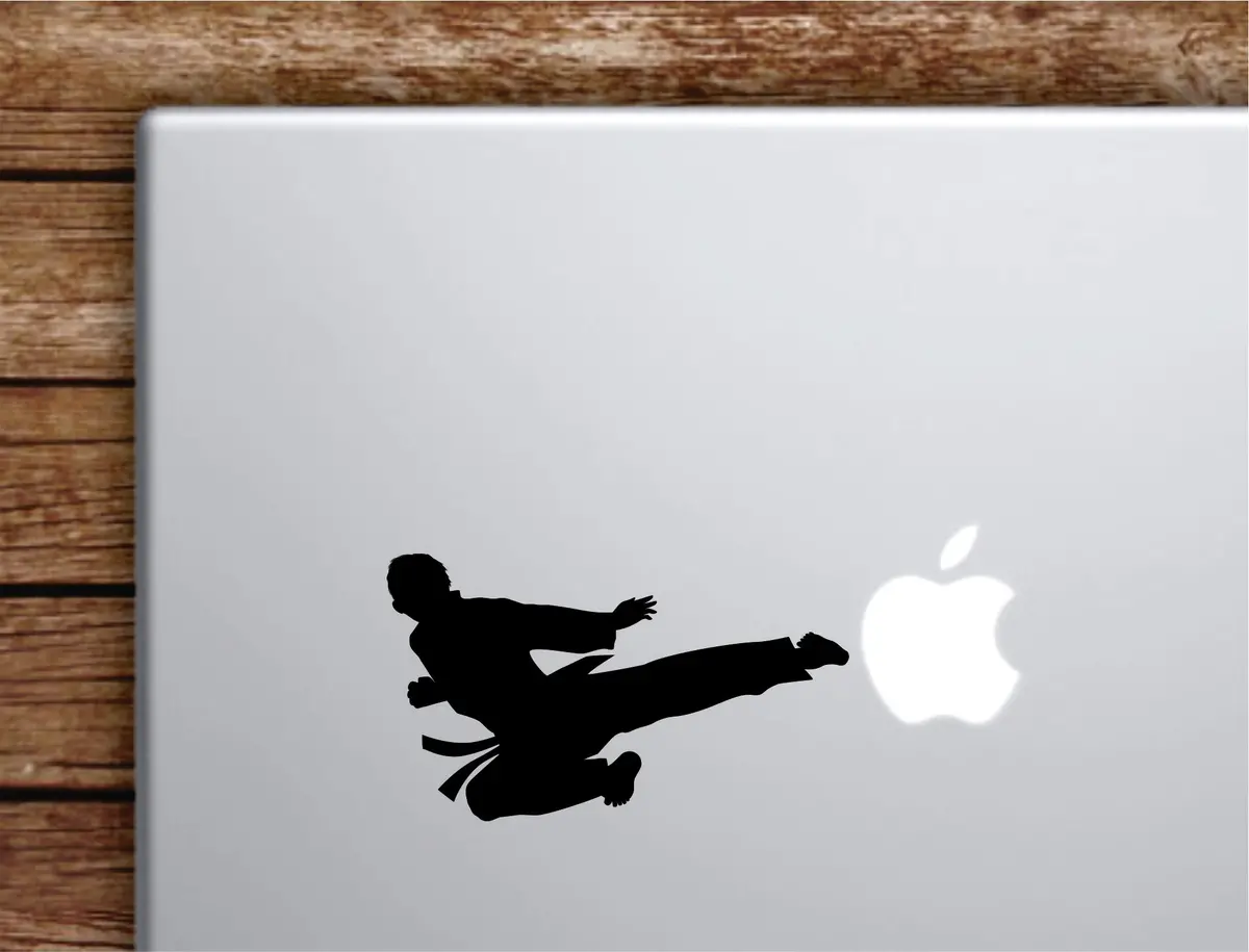 Karate Kick Laptop Wall Decal Sticker Vinyl Art Quote Macbook Decor Car Window Truck Kids Baby Teen Inspirational Girls Boys Sports Mma Fight Gym 1