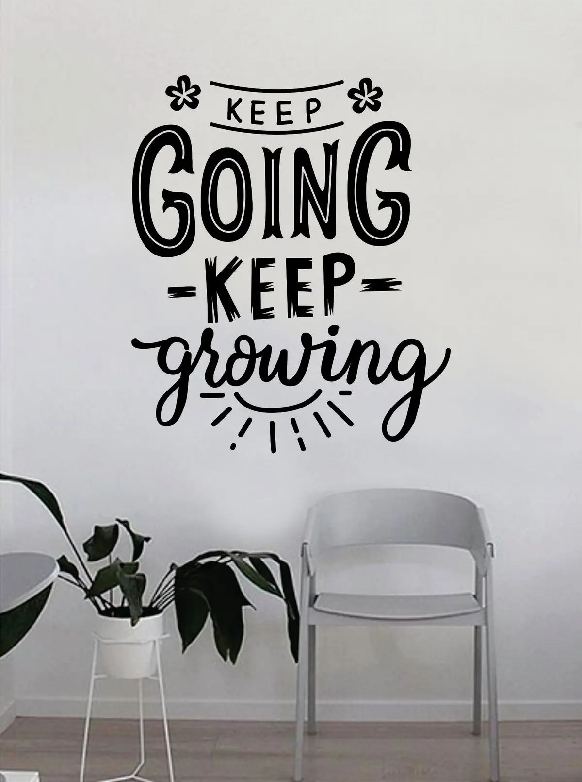 Keep Going Keep Growing Quote Beautiful Design Decal Sticker Wall Vinyl Decor Living Room Bedroom Art Simple Cute Nursery Optimistic Good Vibes Positive Happiness Smile Girls Teen Flowers Nature 1