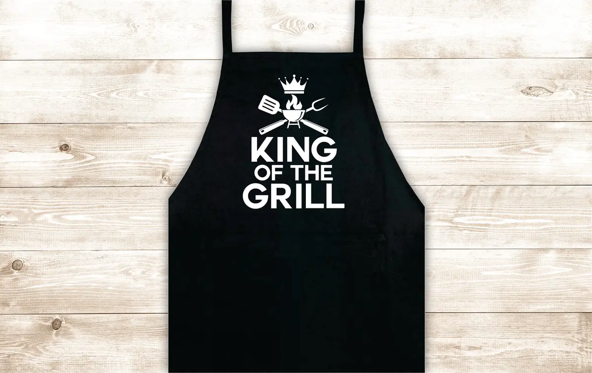 King Of The Grill Apron Heat Press Vinyl Bbq Barbeque Cook Grill Chef Bake Food Kitchen Funny Gift Men 1