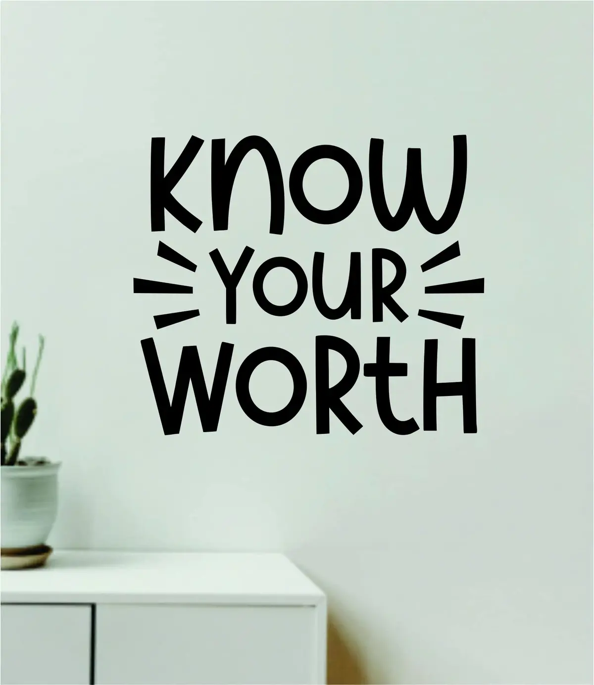 Know Your Worth Quote Wall Decal Sticker Vinyl Art Decor Bedroom Room Boy Girl Teen Inspirational Motivational School Nursery Good Vibes 1