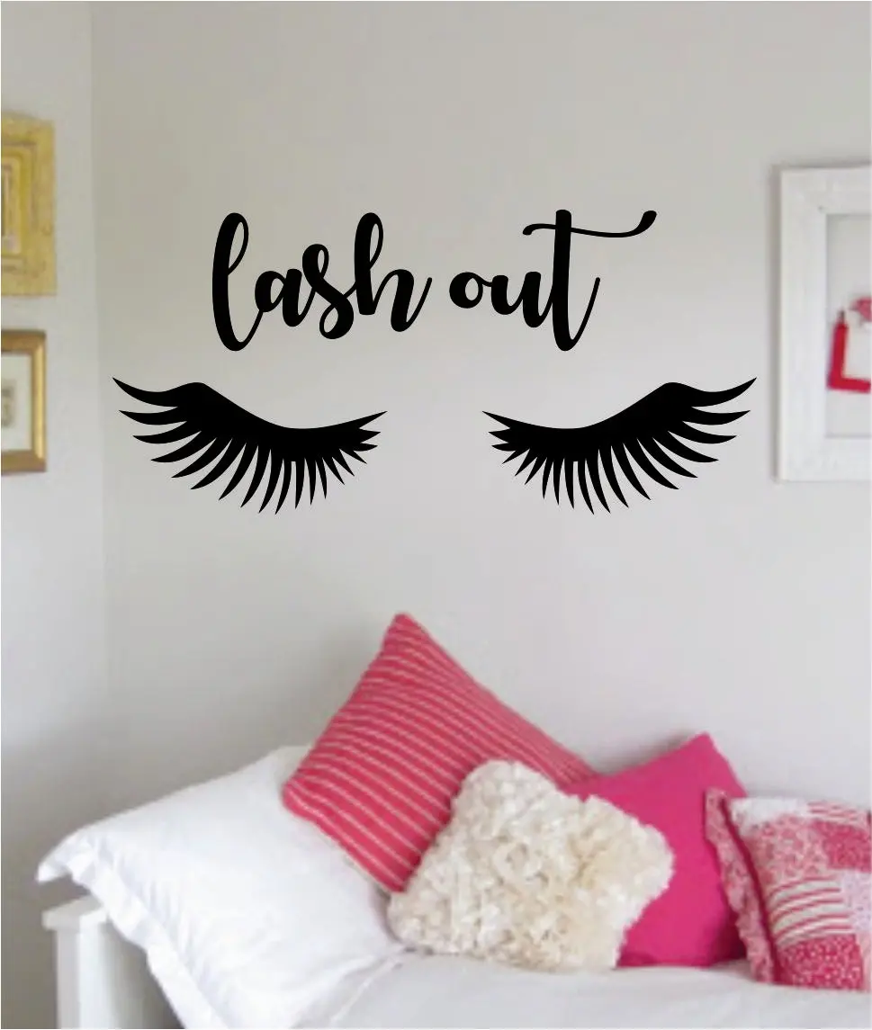 Lash Out Eyelashes Beautiful Design Decal Sticker Wall Bedroom Living Room Girls Women Ladies Vinyl Decor Art Eyebrows Make Up Cosmetics Beauty Salon Mua Lashes 1
