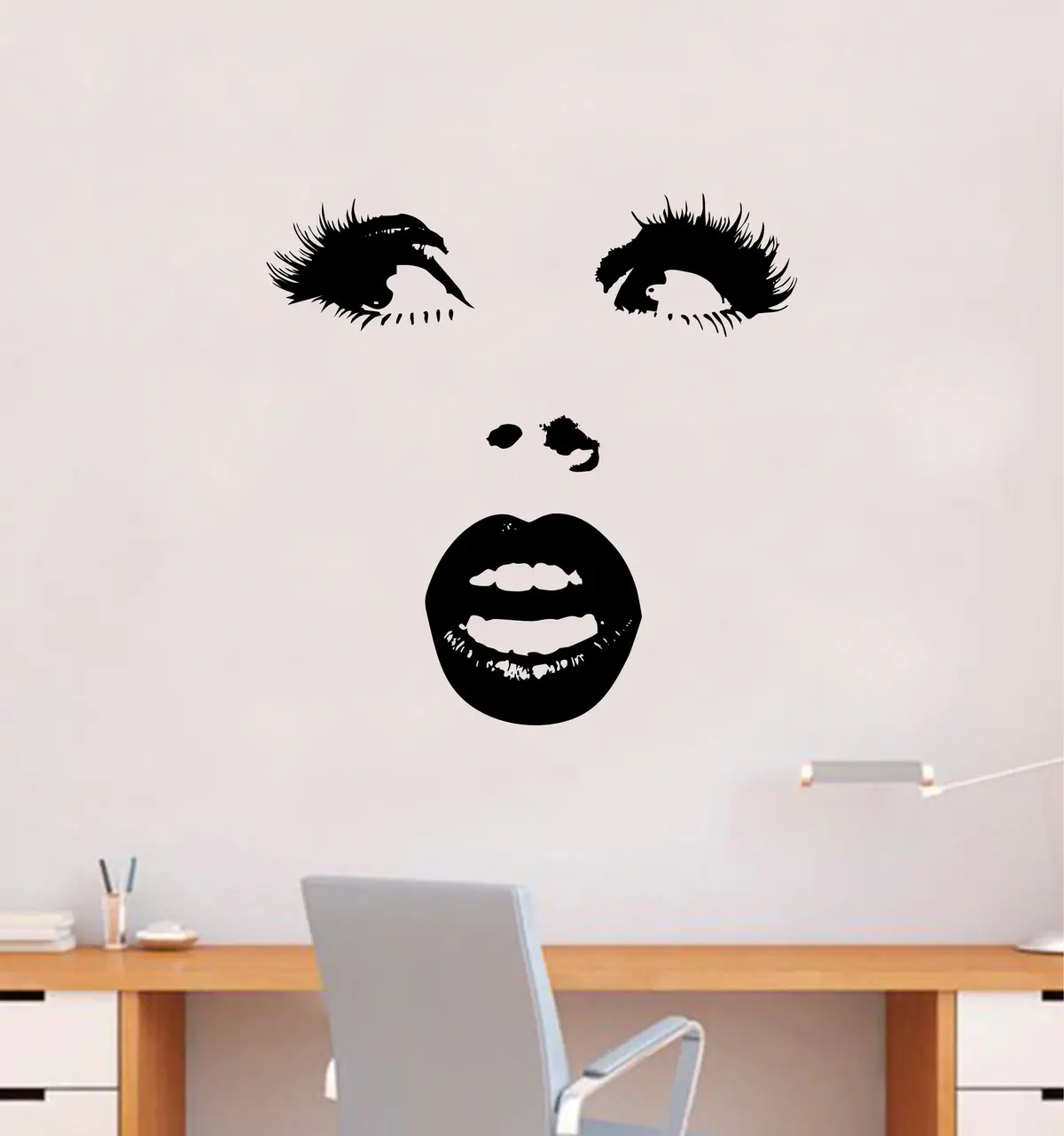 Lashes And Lips Wall Decal Sticker Vinyl Home Decor Bedroom Art Make Up Cosmetics Girls Eyes Eyebrows Eyelashes Brows Vanity Beauty 1