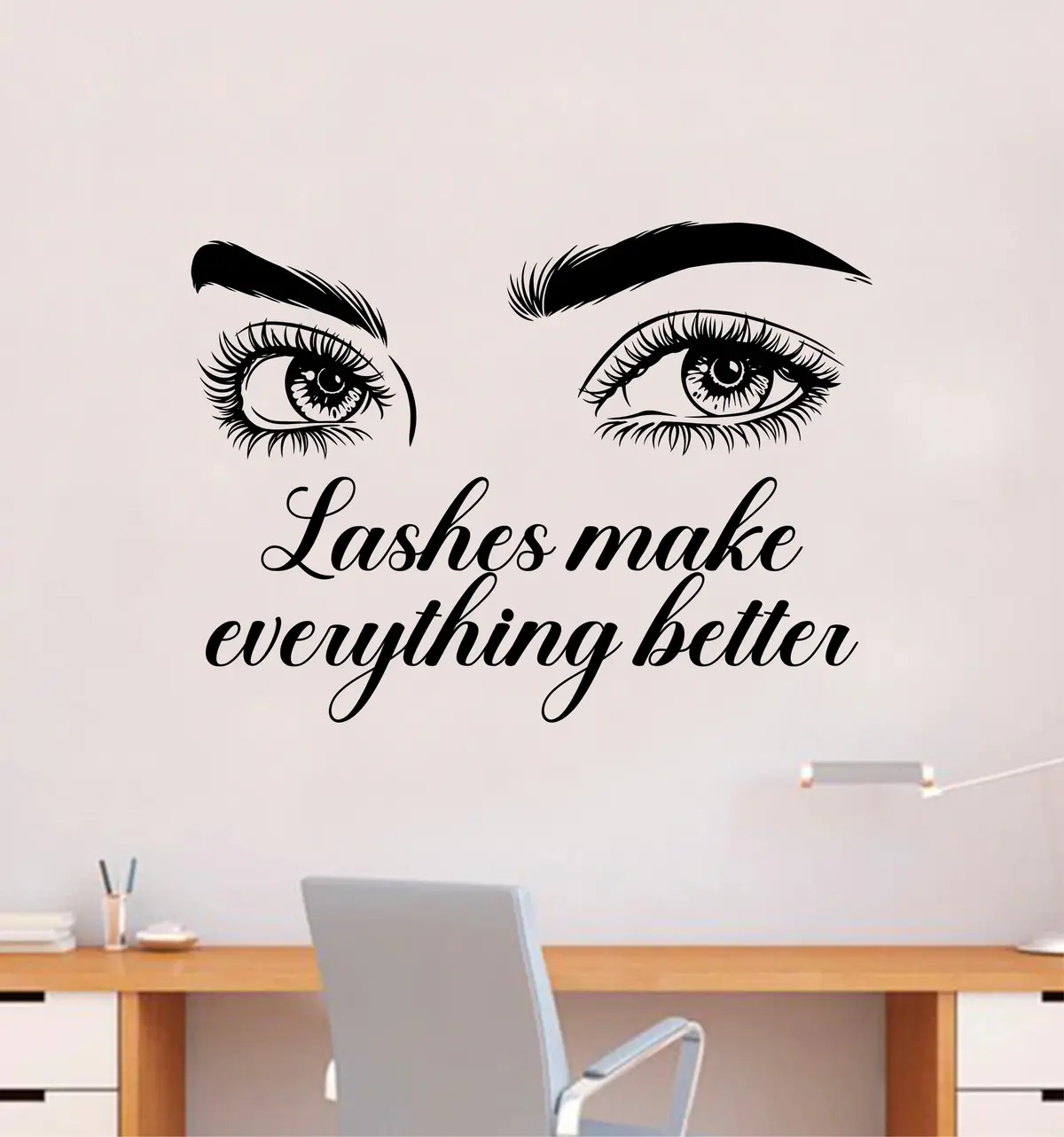 Lashes Make Everything Better V3 Wall Decal Sticker Vinyl Home Decor Bedroom Art Makeup Cosmetics Lashes Eyebrows Eyelashes Brows Vanity Women Girls 1