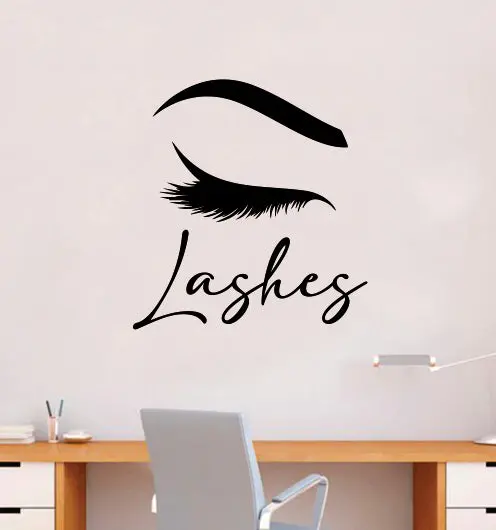 Lashes Logo Wall Decal Sticker Vinyl Home Decor Bedroom Art Make Up Cosmetics Girls Eyes Eyebrows Eyelashes Brows Vanity Beauty 1