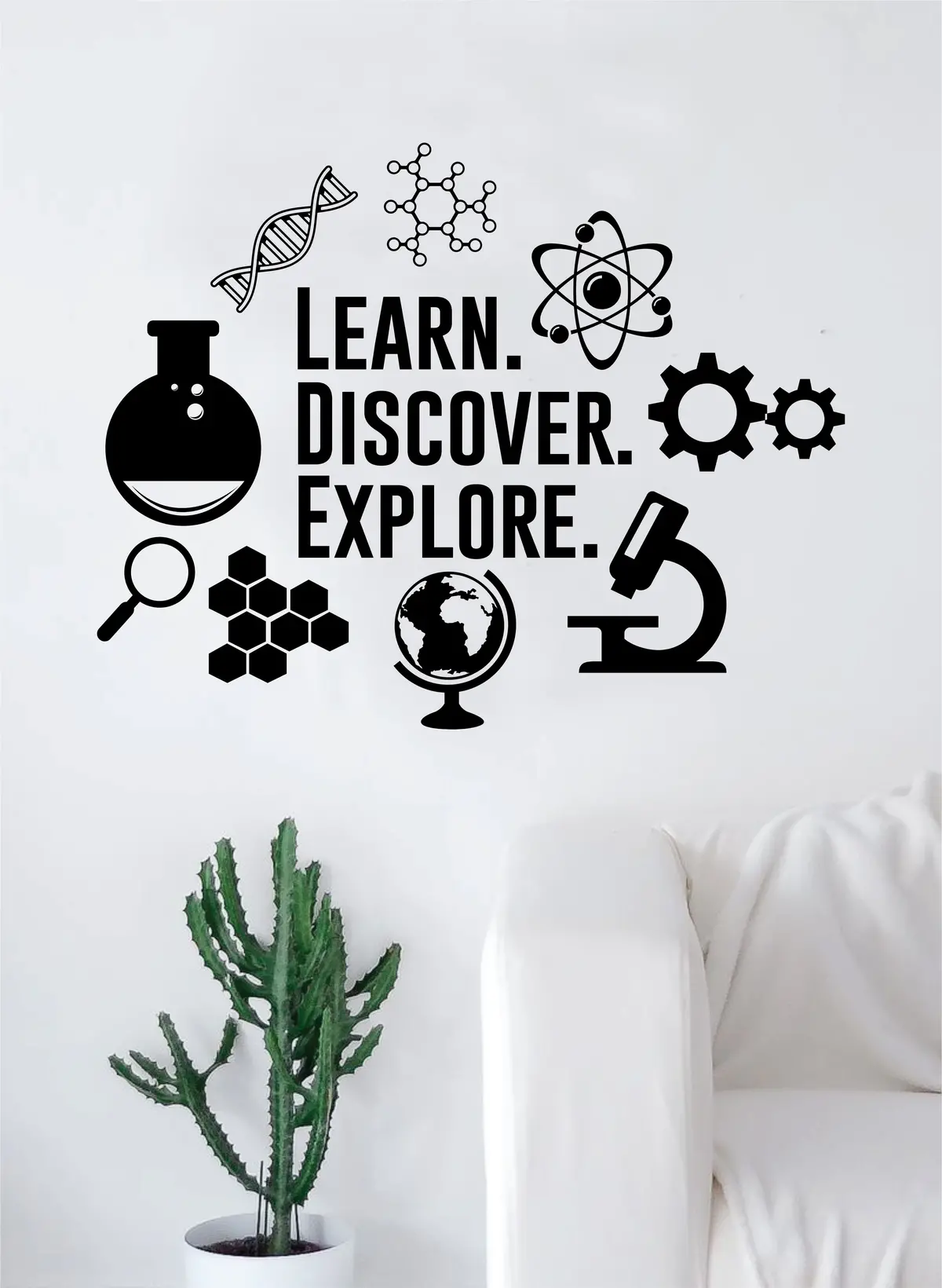 Learn Discover Explore Science Decal Sticker Wall Vinyl Art Home Room Decor Teacher School Classroomi Atom Gears Dna 1