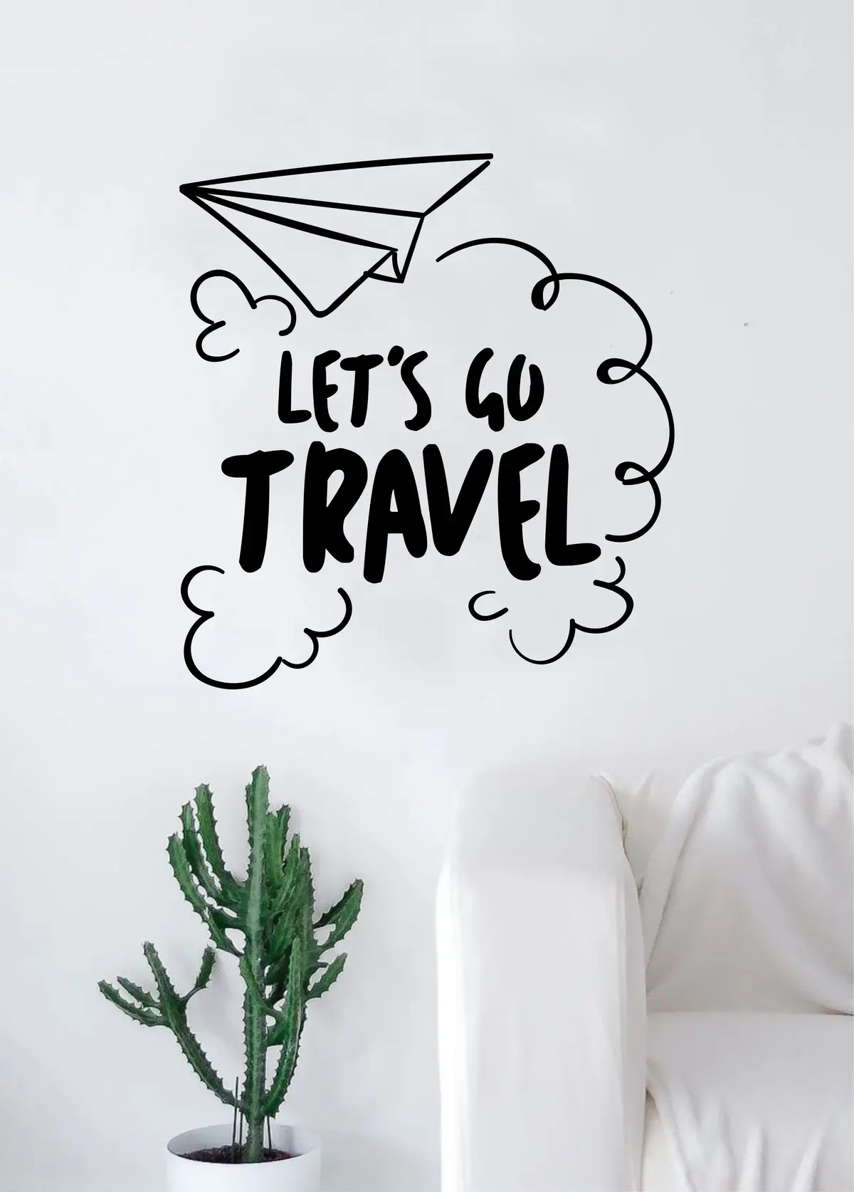 Let's Go Travel Paper Airplane Quote Decal Sticker Wall Vinyl Art Home Room Decor Adventure Inspirational Wanderlust Mountains Trees 1