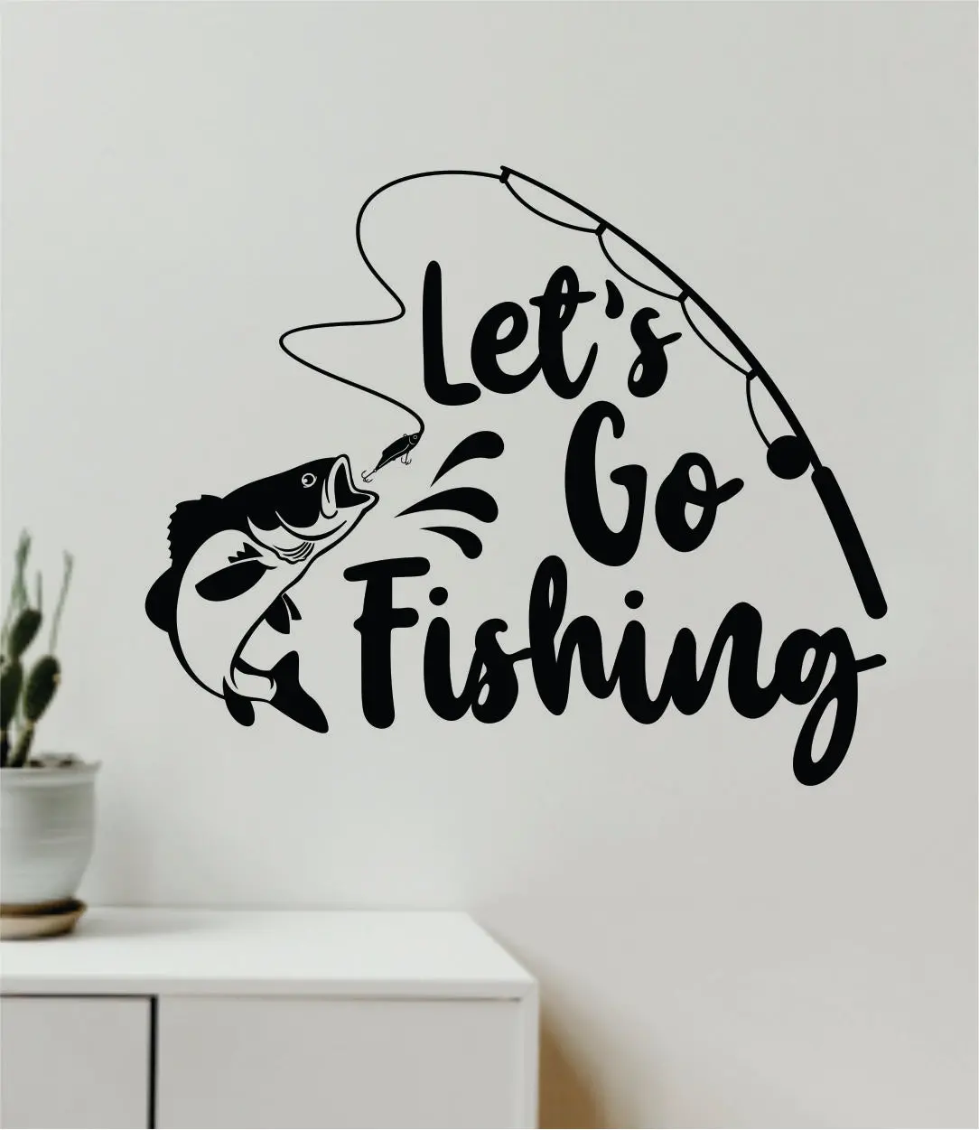 Let's Go Fishing Decal Sticker Wall Vinyl Art Home Room Decor Room Bedroom Ocean Beach Water Sea Fisherman Boat Lake River Nautical Sailor Reel Fish Men Dad 1
