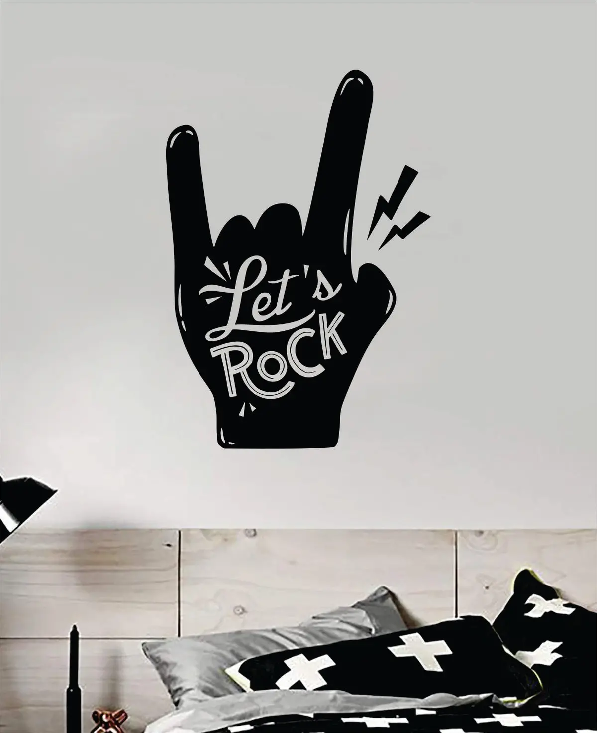 Let's Rock Music Wall Decal Sticker Bedroom Room Art Vinyl Home Decor Teen Kids Electric Acoustic Metal Guitar Drums Nursery Boy Girl School 1