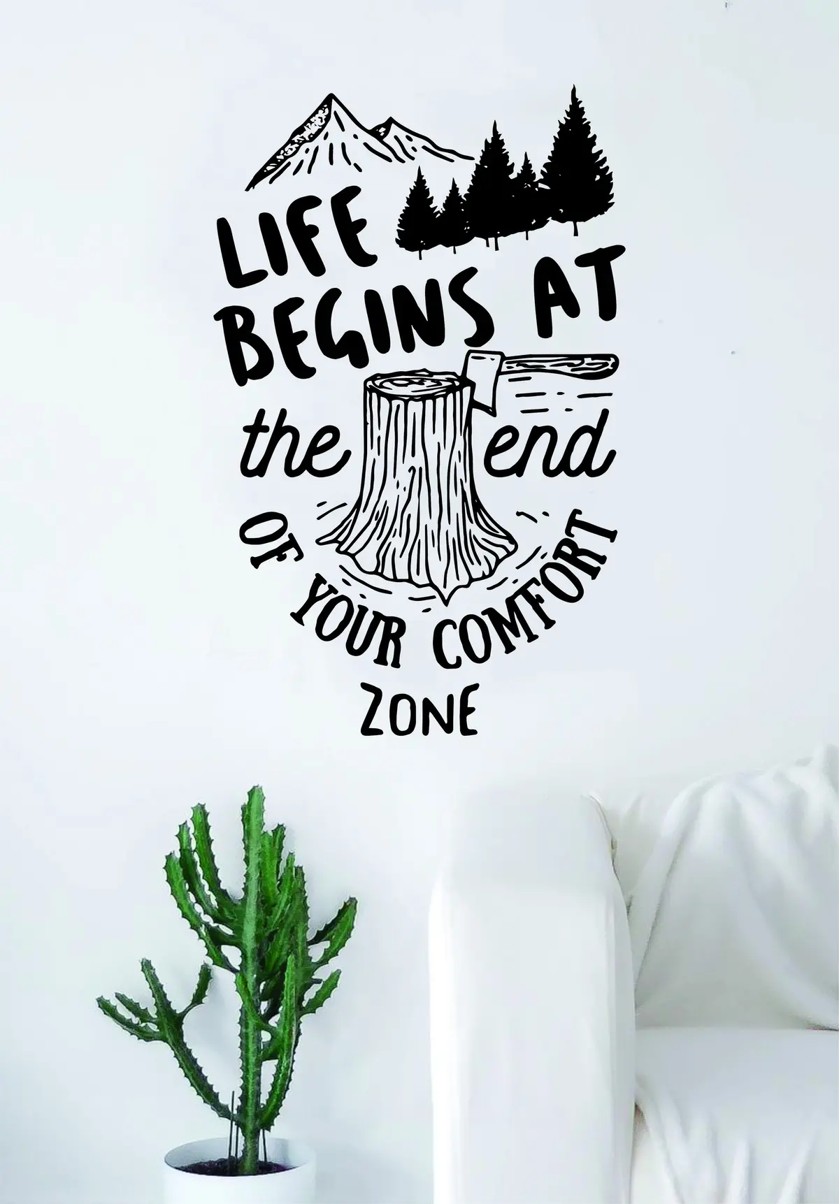 Life Begins Comfort Zone Quote Wall Decal Sticker Bedroom Living Room Art Vinyl Beautiful Inspirational Travel Teen Hike Adventure 1