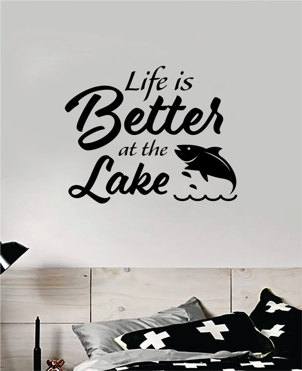 Life Is Better At The Lake V2 Wall Decal Sticker Vinyl Art Bedroom Room Decor Teen Quote Inspirational Vacation Relax Water Boat Fish Summer Man Cave 1