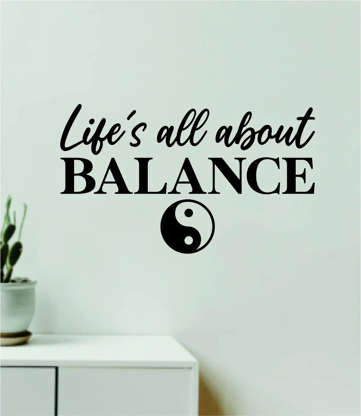 Life's All About Balance Quote Wall Decal Sticker Vinyl Art Decor Bedroom Room Girls Inspirational Yoga Meditate Buddha Namaste Yin Yang Good Vibes 1
