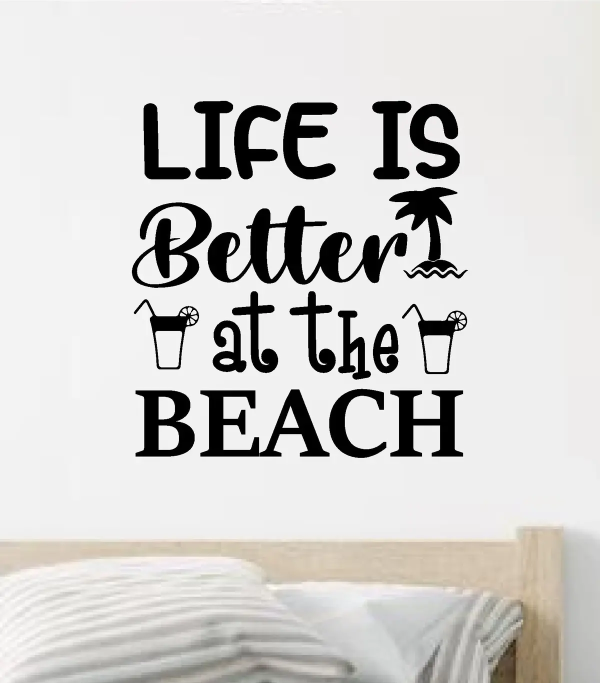 Life Is Better At The Beach V3 Wall Decal Sticker Vinyl Art Home Decor Bedroom Sports Quote Boy Girl Teen Baby Nursery Surf Ocean Beach Good Vibes Men Dad Tropical 1