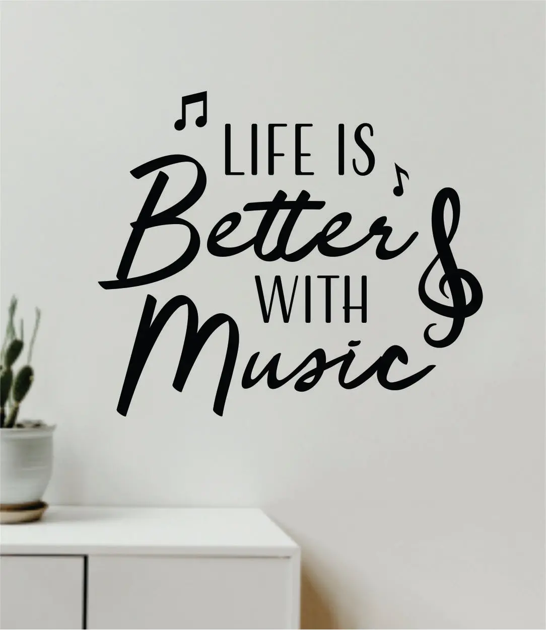 Life Is Better With Music Quote Wall Decal Sticker Vinyl Art Bedroom Home Room Decor Inspirational Kids Teen School Nursery Girls Good Vibes 1