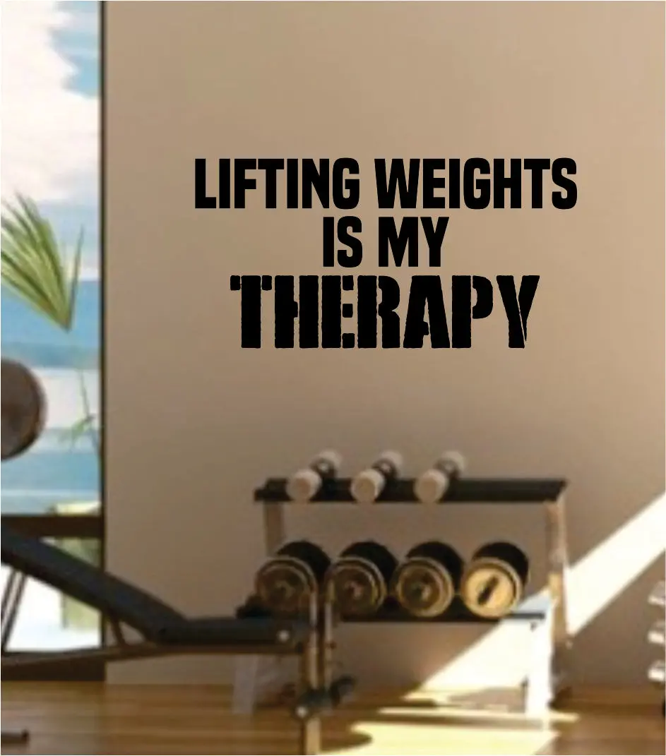 Lifting Weights Is My Therapy Decal Sticker Wall Vinyl Art Wall Bedroom Room Decor Wolf Motivational Inspirational Teen Gym Fitness 1