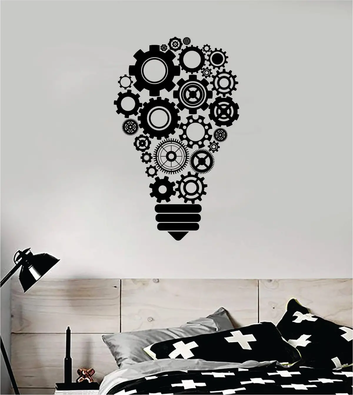 Lightbulb Gears V2 Decal Sticker Wall Vinyl Art Home Room Decor Teacher School Classroom Science Work Office Job Smart Mechanical Steampunk 1