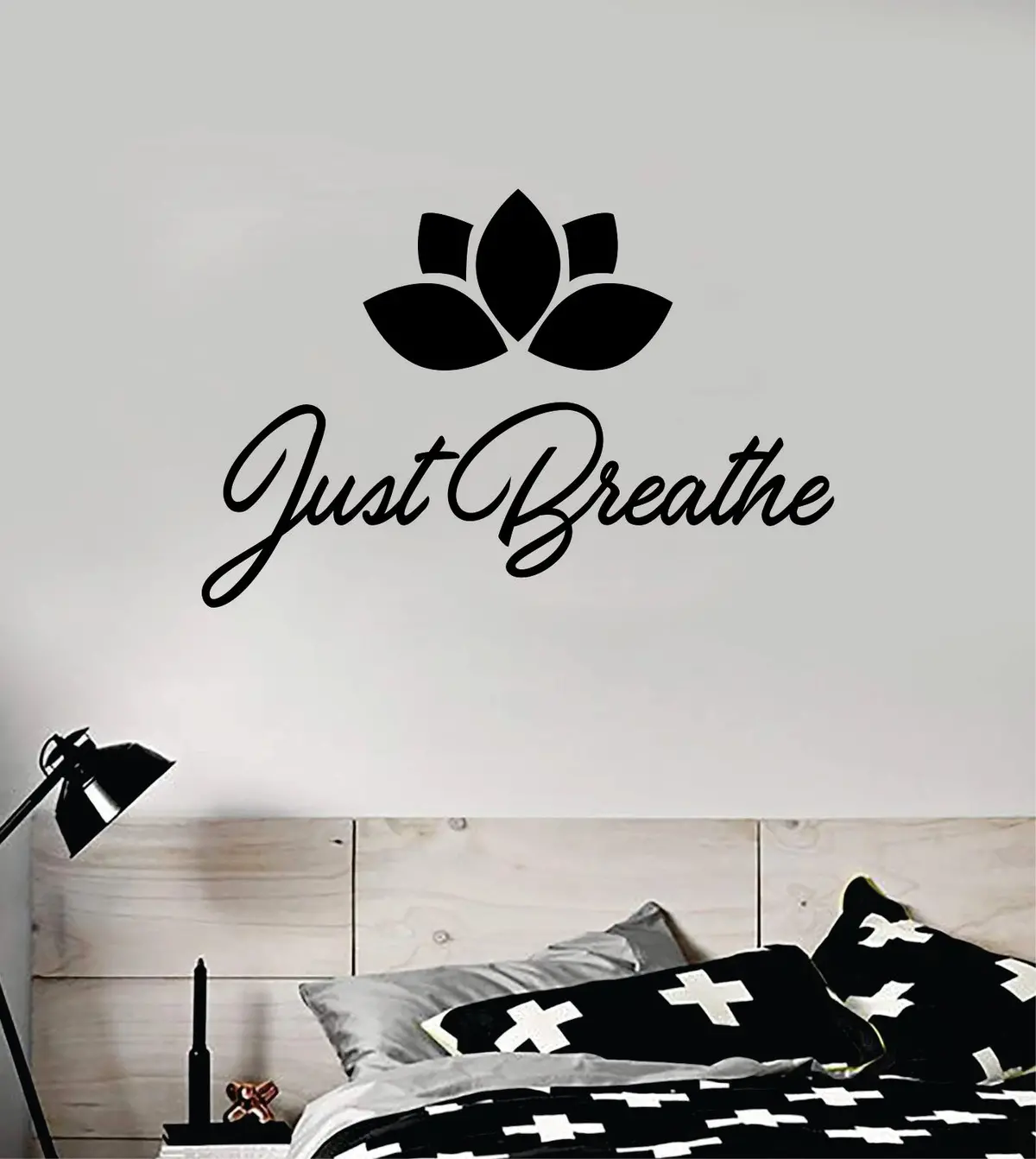 Lotus Flowers Just Breathe Quote Wall Decal Sticker Vinyl Art Decor Bedroom Namaste Yoga Om Meditate Zen Buddha Teen Kids Baby 1