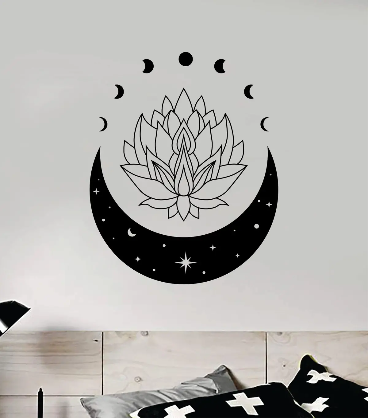 Lotus Flower Moon Wall Decal Sticker Vinyl Art Home Decor Bedroom Boy Girl Baby Teen Namaste Yoga Meditate Space Stars 1