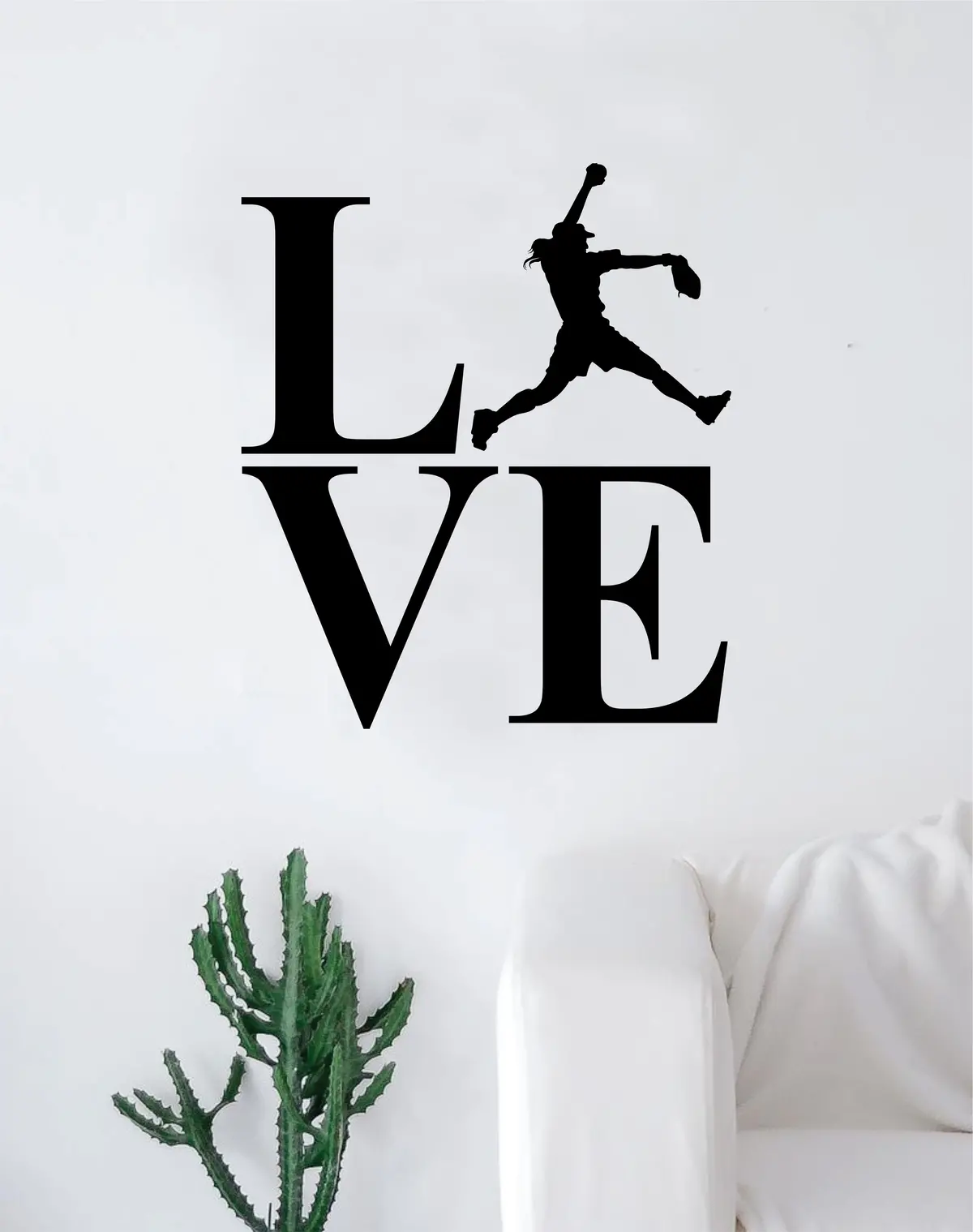 Love Softball Silhouette Sports Decal Sticker Wall Vinyl Art Home Decor Teen Nursery Baseball Girls 1