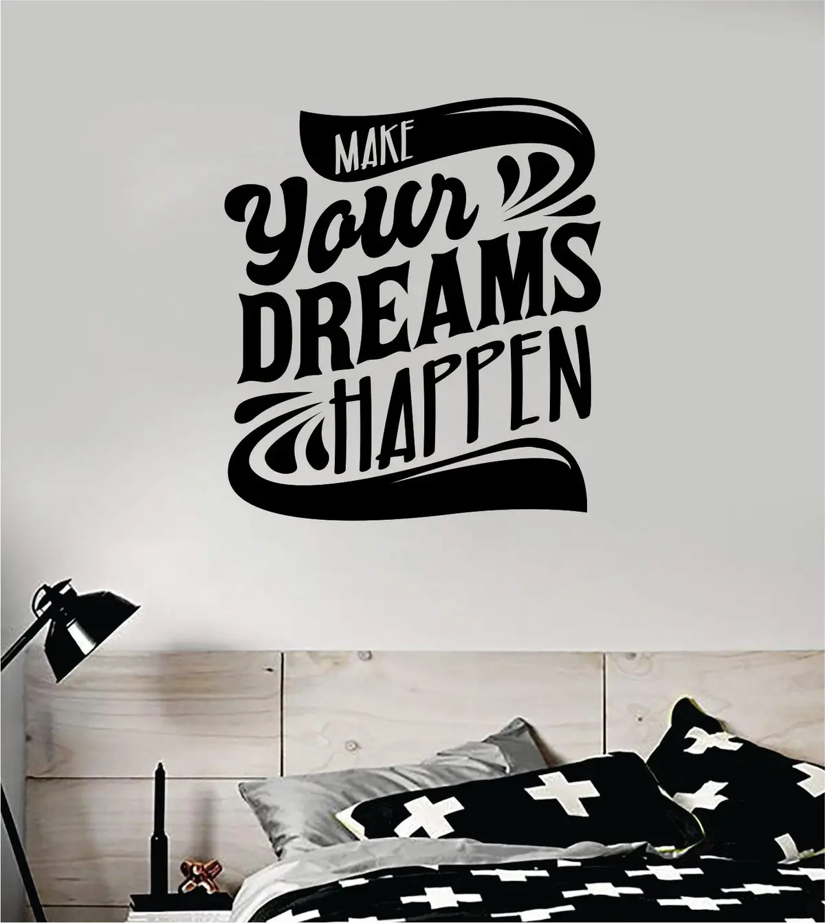 Make Your Dreams Happen Quote Wall Decal Sticker Bedroom Room Art Vinyl Inspirational Motivational Kids Teen Baby Nursery Playroom School Gym Fitness 1