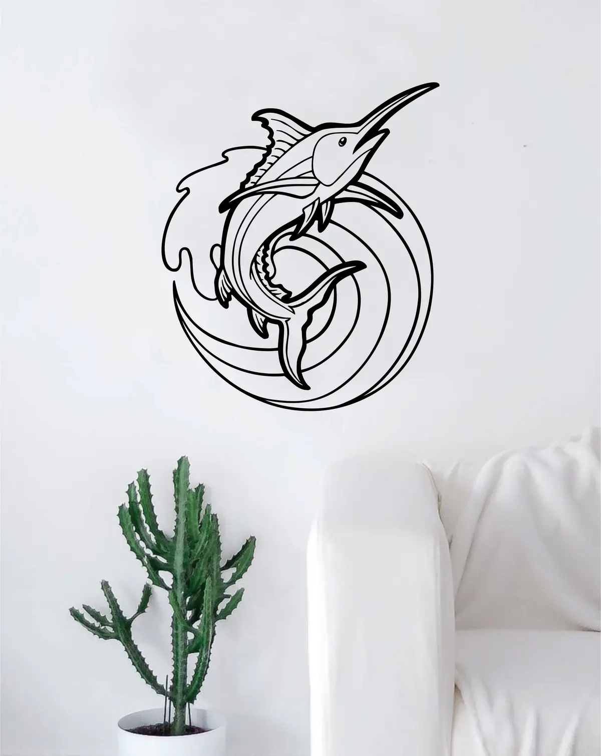 Marlin Fish Wave Decal Sticker Wall Vinyl Art Home Room Decor Living Room Bedroom Ocean Beach Waves Water Fisherman Fishing Boat 1