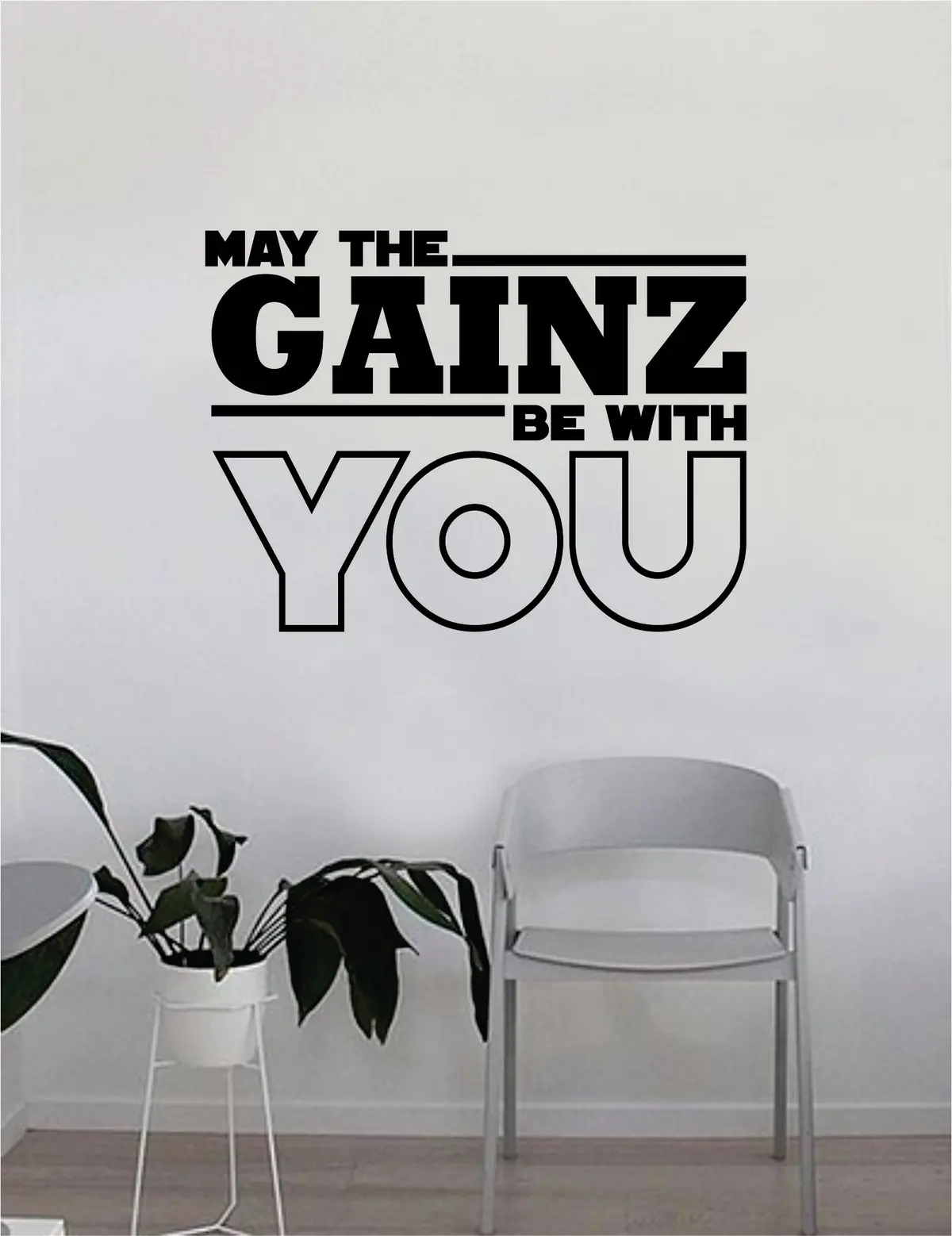 May The Gainz Be With You Quote Fitness Health Work Out Decal Sticker Wall Vinyl Art Wall Bedroom Room Decor Decoration Weights Lift Dumbbell Motivation Inspirational Gym Beast Animals Funny Gains 1