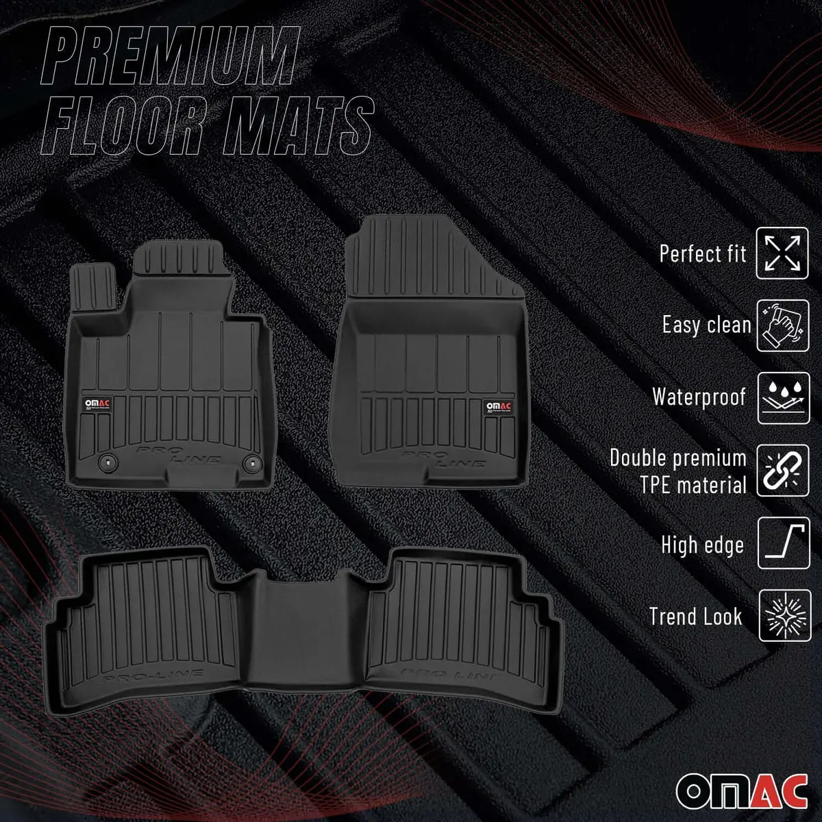 Omac Usa Premium Floor Mats Liners For Suvs – Fits 2022-2025 Hyundai Tucson (Excludes Hybrid/Phev, Black, 4 Pcs, All Weather) 1