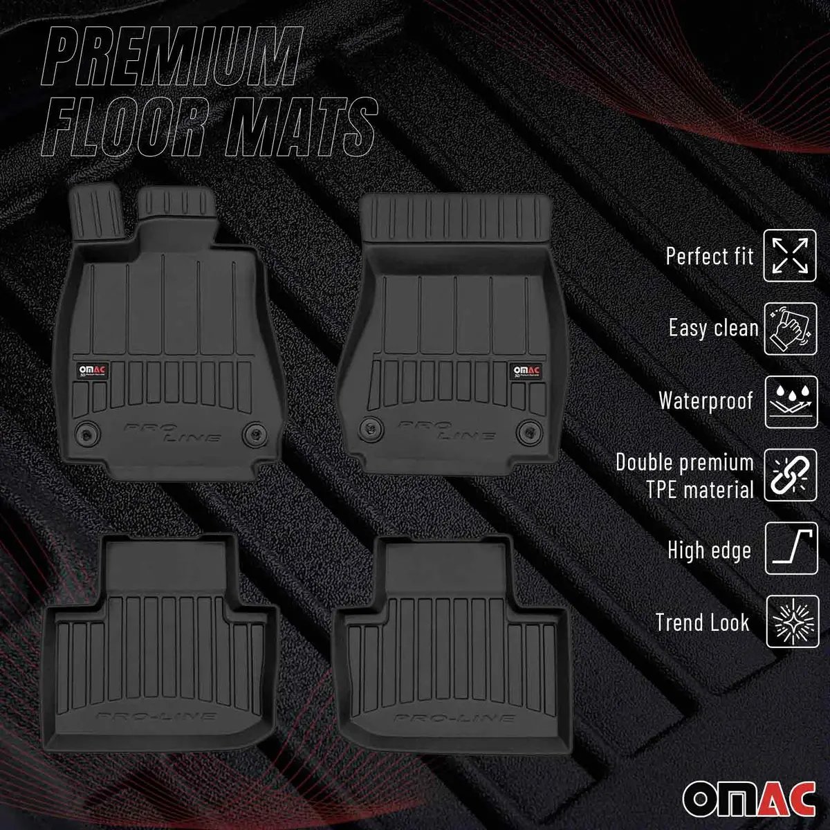 Omac Usa Premium Floor Mats Liners Full Set All Weather For Sedan – Fits With 2014-2024 Lexus Is (Is F /200T /250 /300 /350 /500, Rwd Only) – Heavy Duty, Black (4 Pcs) 1