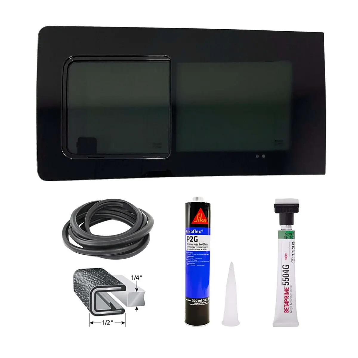 Omac Usa Window Glass Fit Kit For Vans – Fits 2016–2024 Mercedes Metris Front Left Side L2/L3 (Black, 4Pcs) 1
