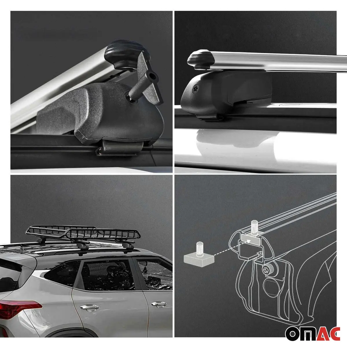 Omac Usa Roof Rack Cross Bars For Car – Fits 2019-2023 Hyundai Santa Fe (Excludes Models Without Oem Fixed Points) – Aluminium Silver (2 Pcs) 1