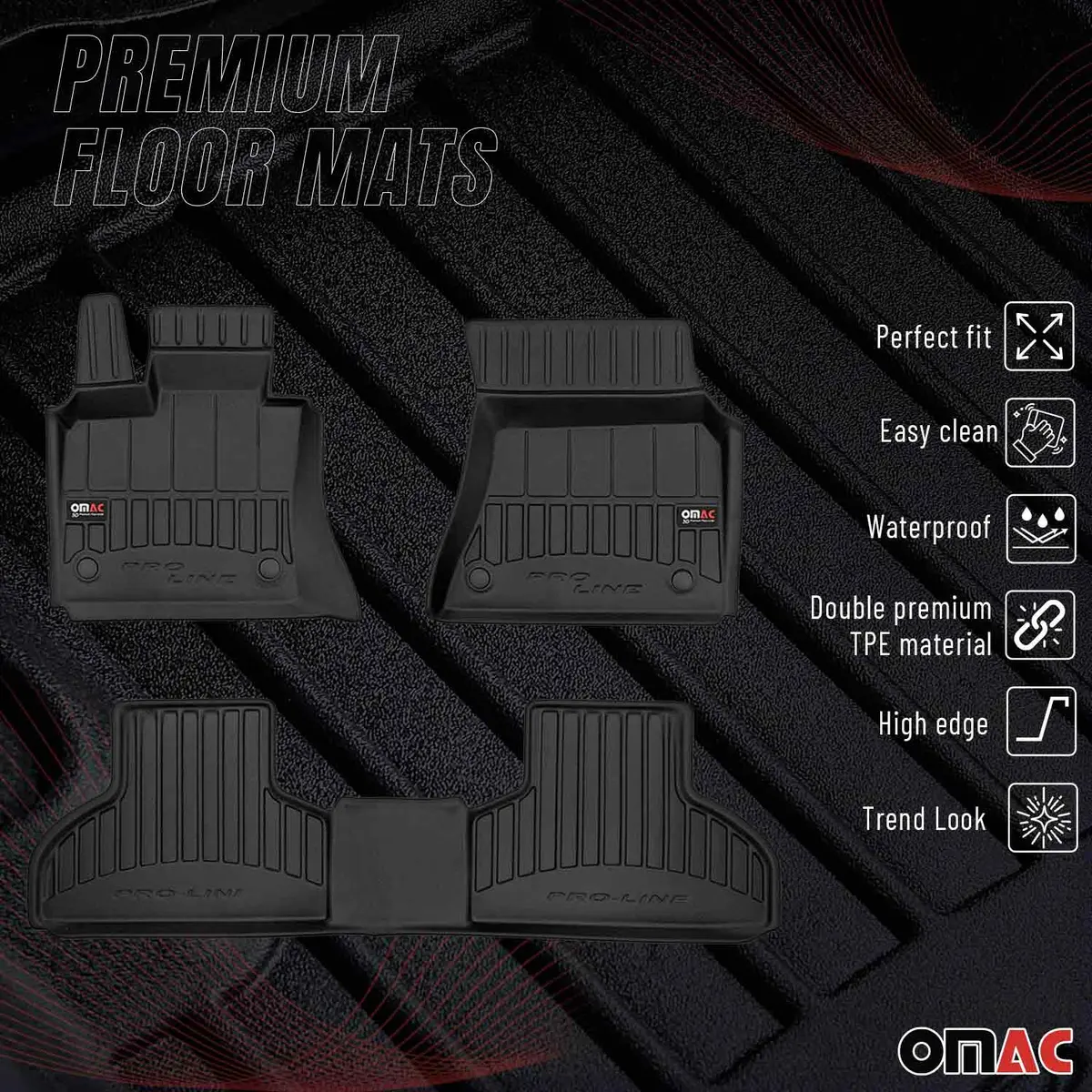 Omac Usa Premium Floor Mats Liners For Suvs – Fits 2014-2018 Bmw X5 F15 F85 (Black, 3 Pcs) 1