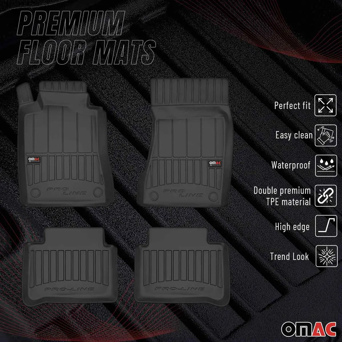 Omac Usa Premium Floor Mats Liners For Sedans – Fits 2004-2009 Mercedes-Benz E-Class W211 S211 (Black, 4 Pcs, All Weather) 1