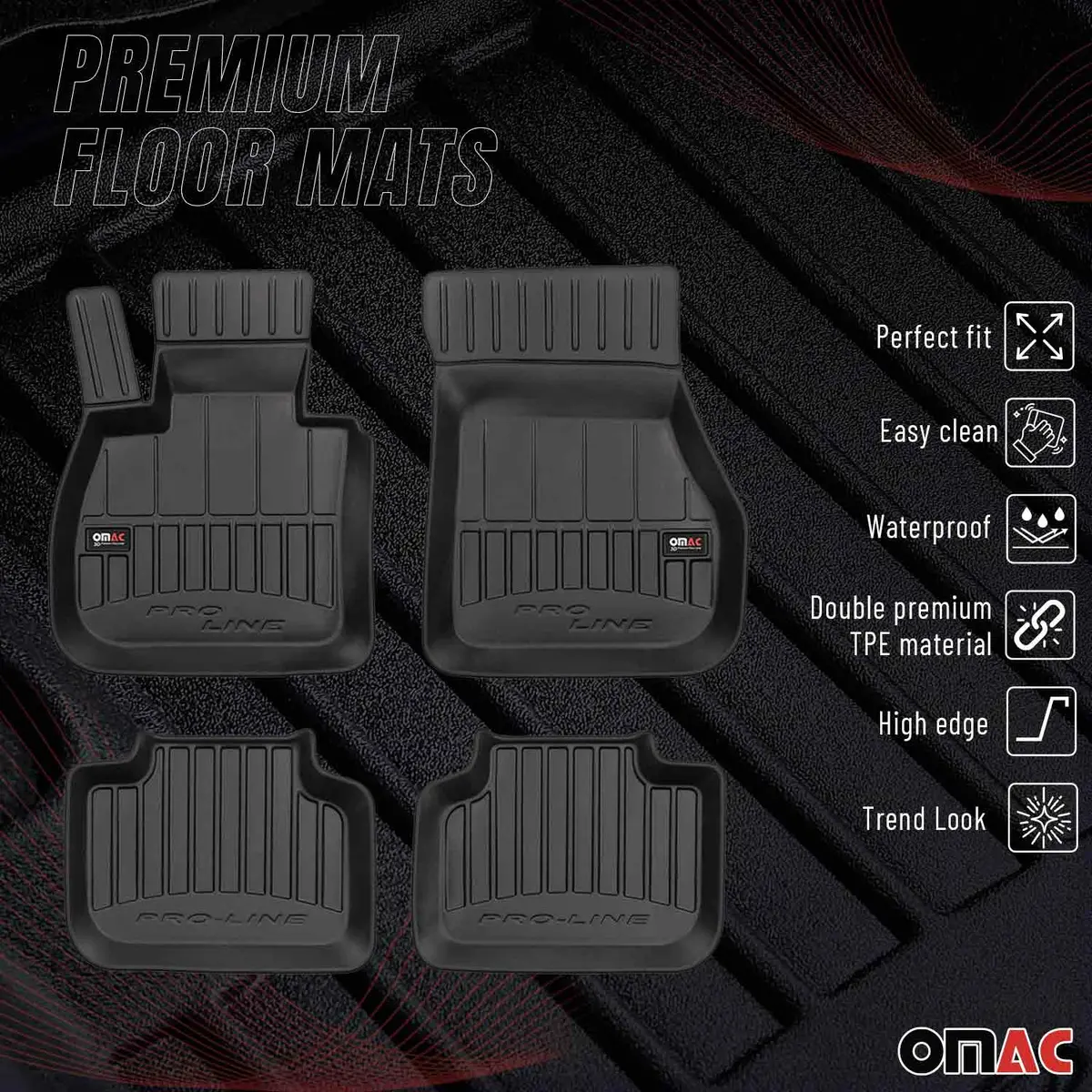 Omac Usa Premium Floor Mats Liners For Cars – Fits 2016-2022 Bmw X1 F48 (Black, 4 Pcs, All Weather Heavy Duty) 1