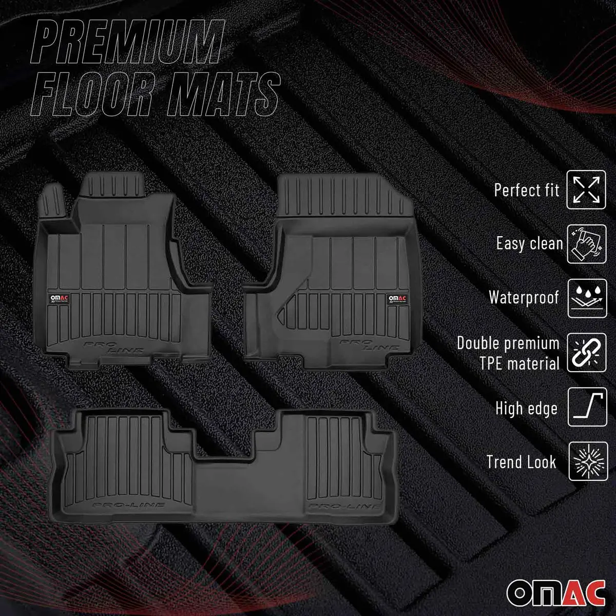Omac Usa Premium Floor Mats Liners Full Set All Weather Heavy Duty For Suv – Fits With 2007-2011 Honda Cr-V – Black (3 Pcs) 1