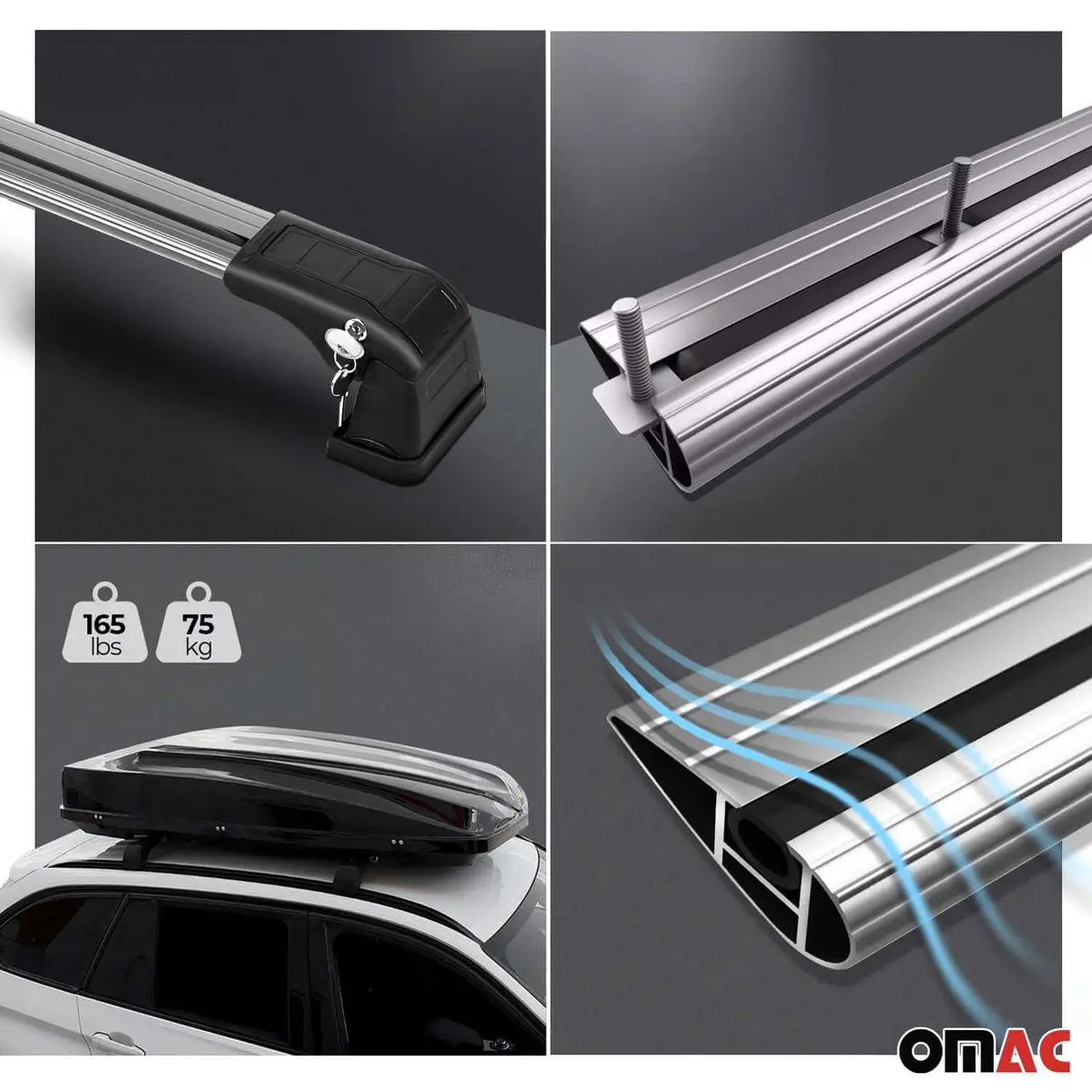 Omac Usa Roof Rack Cross Bars For Car – Fits 2009-2013 Mazda 3 Sport Speed (Excludes Panoramic Roof) – Aluminium Silver (2 Pcs) 1