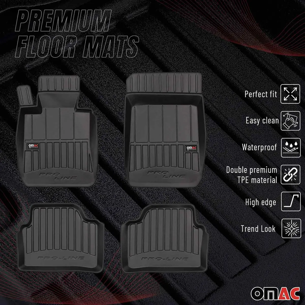 Omac Usa Premium Floor Mats Liners For Sedans – Fits 2006-2011 Bmw 3 Series E90 E91 Rwd (Black, 4 Pcs, All Weather) 1