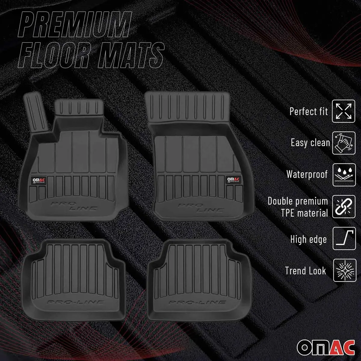 Omac Usa Premium Floor Mats Liners For Cars – Fits 2016-2024 Mini Cooper Clubman F54 (Black, 4 Pcs, All Weather Heavy Duty) 1