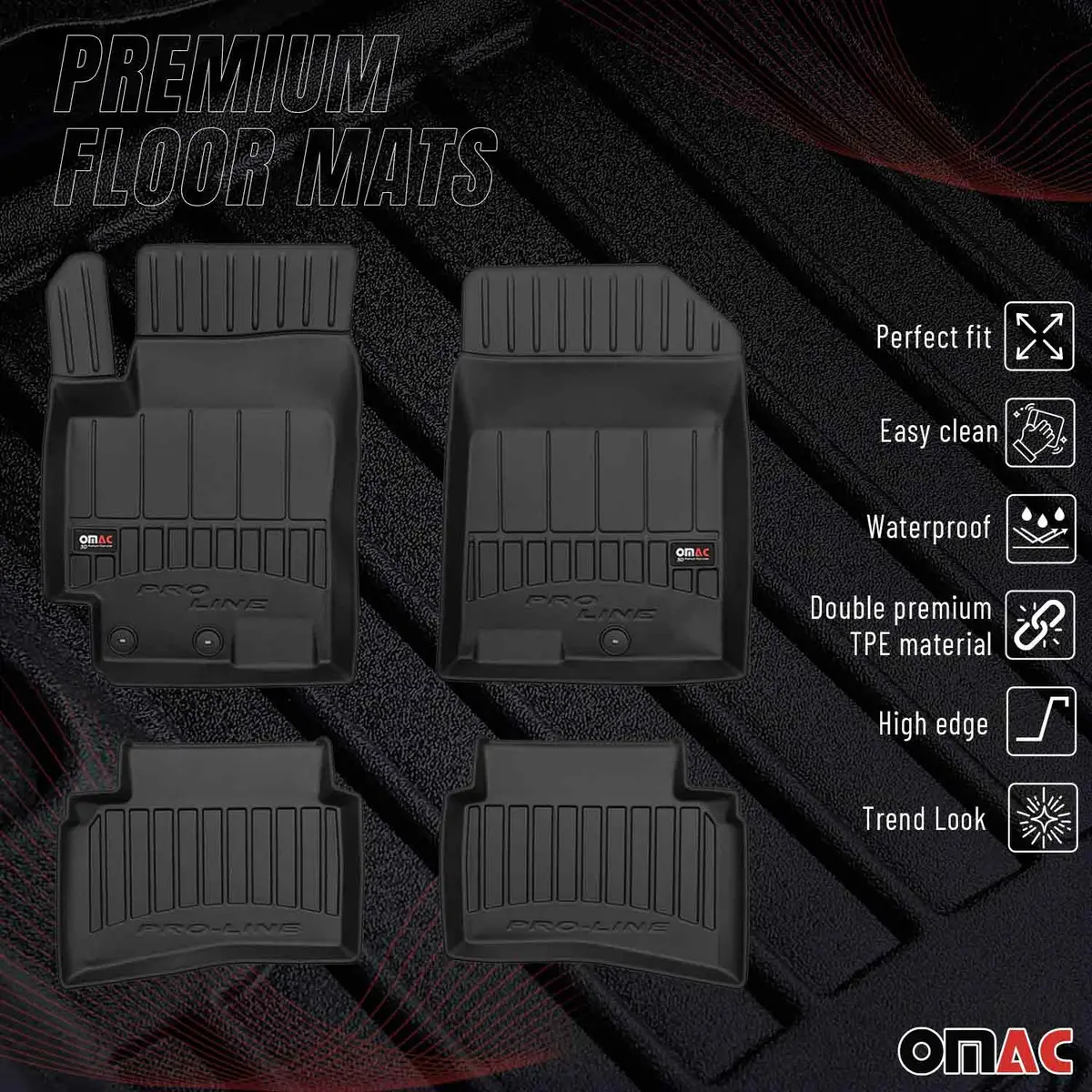 Omac Usa Premium Floor Mats Liners For Cars – Fits 2018-2024 Kia Rio Hatchback (Black, 4 Pcs, All Weather Heavy Duty) 1
