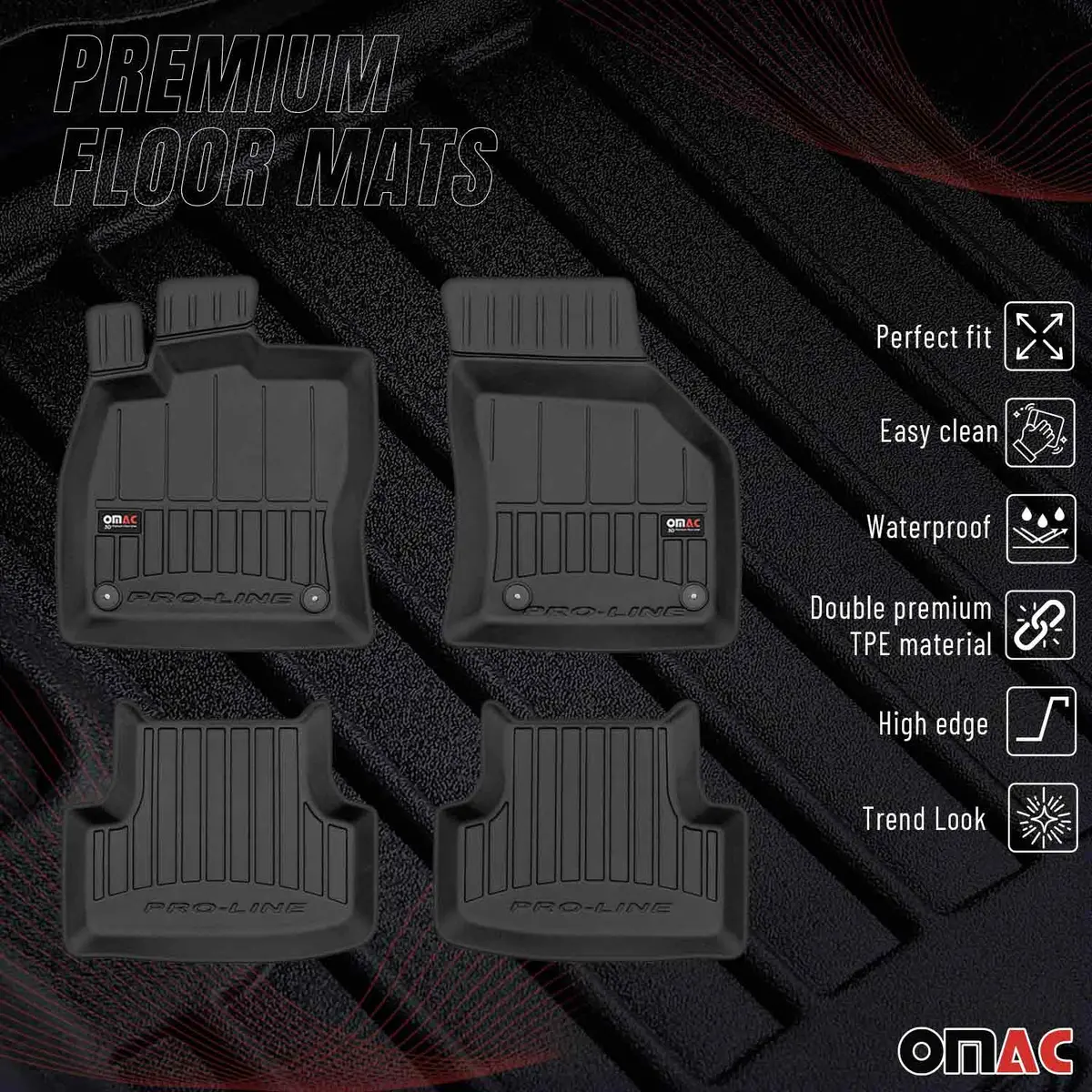 Omac Usa Premium Floor Mats Liners For Cars – Fits 2014-2024 Vw Golf Mk7 Alltrack Gti (Black, 4 Pcs, All Weather) 1